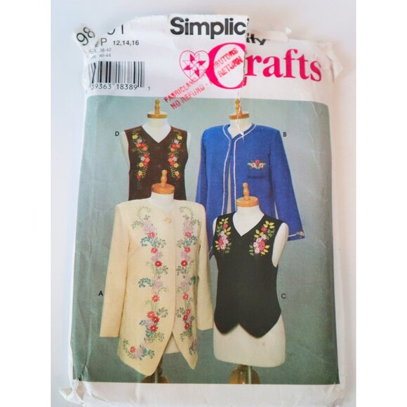 Simplicity 9891 Sewing Pattern Misses' Jacket & Vest Ribbon Embroidery Transfers - Picture 1 of 3